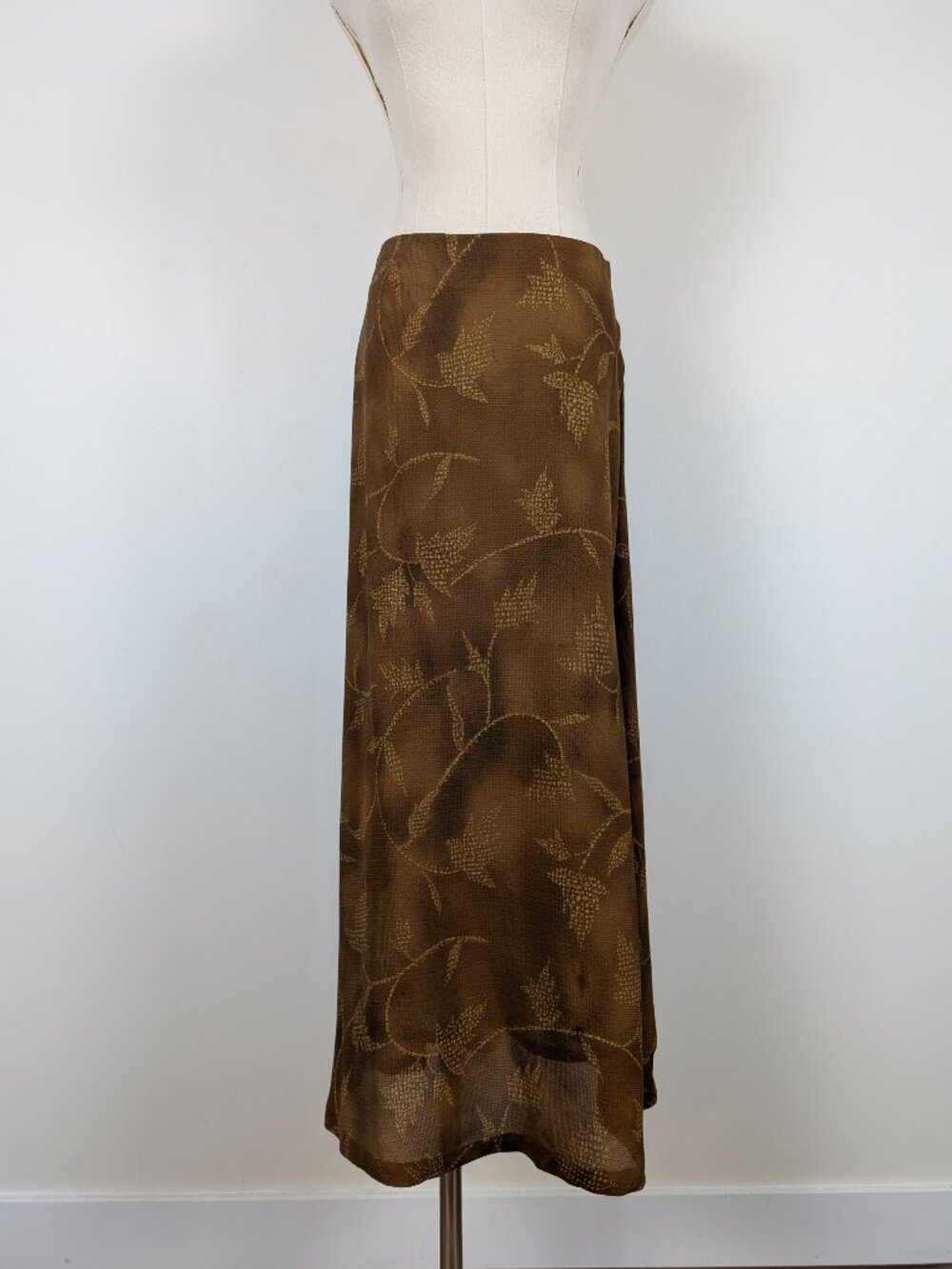 Jones New York 100% Silk Floral Midi Skirt Brown Size 14 - Picture 3 of 13